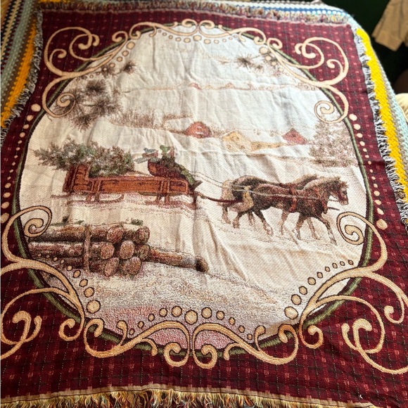 Vintage Rustic Red and Cream Sleigh Ride Blanket - Picture 1 of 9